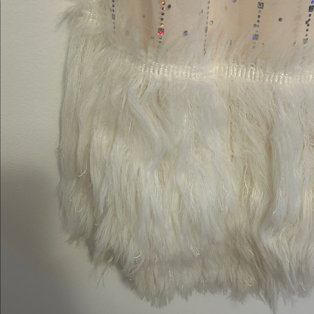 Sparkling Beige Dress with Faux Fur Hem - Picture 4 of 10